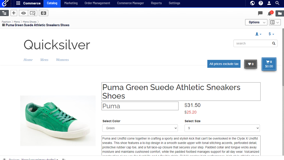 Screenshot of Optimizely Commerce editor